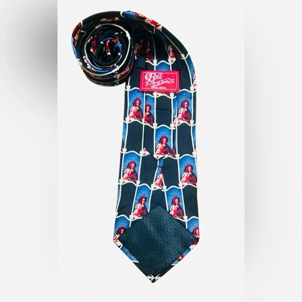 Belk- MARY holding JESUS  Blue and Red Patterned Tie